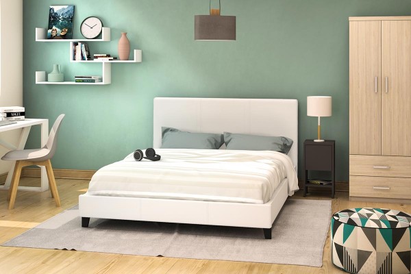 Κρεβάτι Nevil pakoworld διπλό 150x200 PU χρώμα λευκό ματ