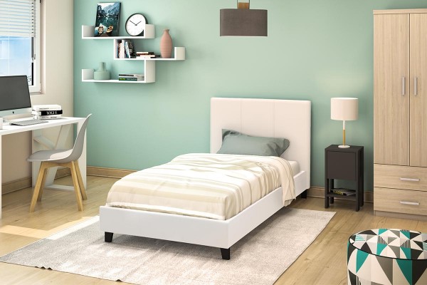 Κρεβάτι Nevil pakoworld μονό 100x200 PU χρώμα λευκό ματ