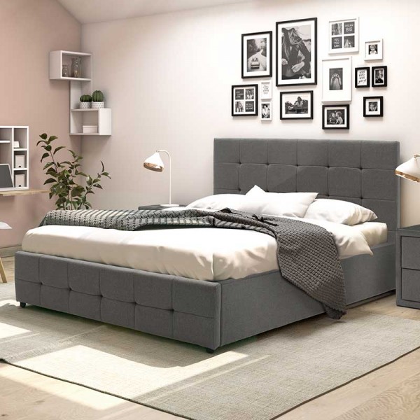 Κρεβάτι Roi pakoworld διπλό 160x200 ύφασμα ανθρακί + αποθηκευτικό χώρο