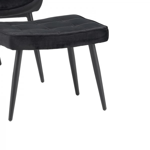 Πολυθρόνα με υποπόδιο Dorita pakoworld βελούδο μαύρο-πόδι μαύρο μέταλλο 68.5x76x103εκ