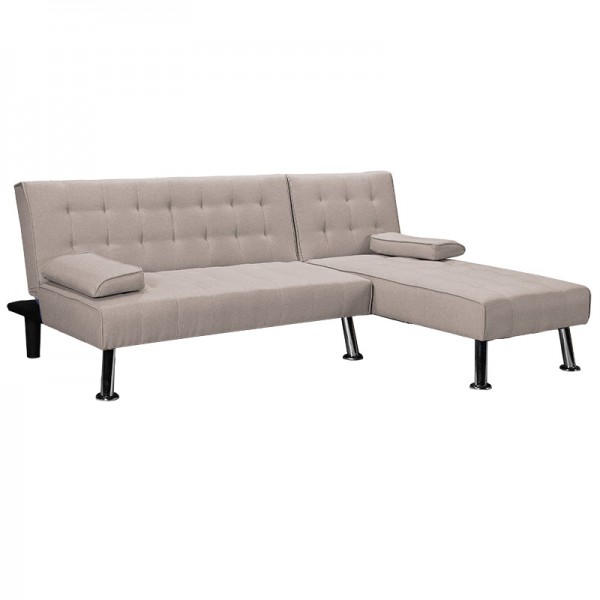 Γωνιακός καναπές-κρεβάτι αναστρέψιμος Brisk pakoworld καφέ-γκρι ύφασμα 200x146x75εκ