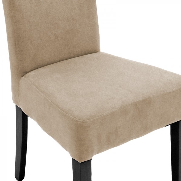 Καρέκλα Ditta pakoworld ύφασμα εκρού-πόδι μασίφ ξύλο μαύρο Σετ των 2τμχ