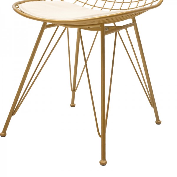 Καρέκλα Taj pakoworld μέταλλο χρυσό-μαξιλάρι PVC λευκό