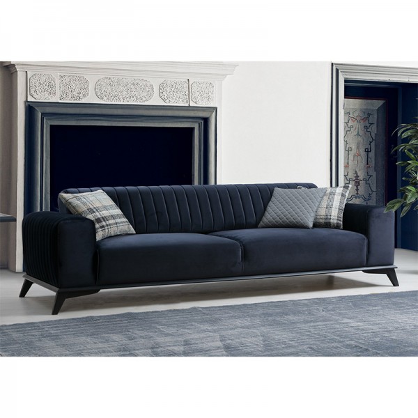 Καναπές 3θέσιος κρεβάτι PWF-0515 pakoworld βελούδο μπλε-μαύρο 220x92x77εκ