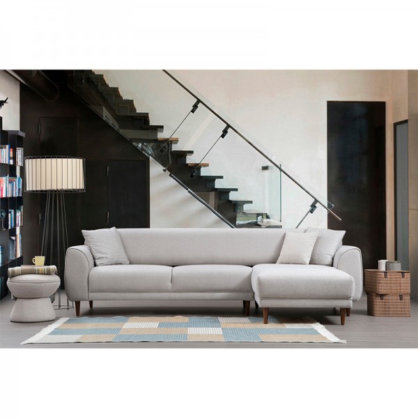 Γωνιακός καναπές κρεβάτι PWF-0523 pakoworld αριστερή γωνία ύφασμα μπεζ-καρυδί 287x169x85εκ
