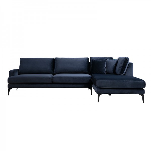 Γωνιακός καναπές Fortune pakoworld αριστερή γωνία βελούδο μπλέ-μαύρο 283x180x88εκ