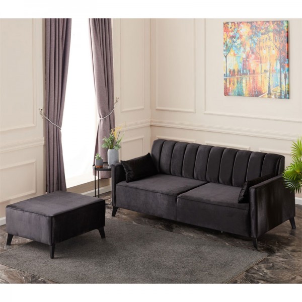 Γωνιακός καναπές-κρεβάτι PWF-0576 pakoworld βελούδο μαύρο 206x88x80εκ