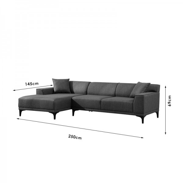 Γωνιακός καναπές PWF-0566 pakoworld δεξιά γωνία ύφασμα ανθρακί 250x145x69εκ