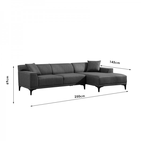 Γωνιακός καναπές PWF-0566 pakoworld αριστερή γωνία ύφασμα γκρι 250x145x69εκ