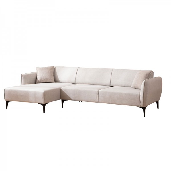 Γωνιακός καναπές PWF-0565 pakoworld δεξιά γωνία ύφασμα λευκό-γκρι 270x95x67εκ