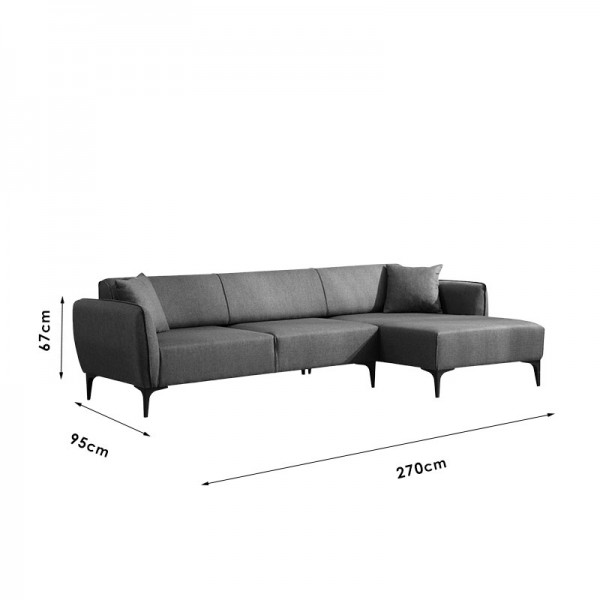Γωνιακός καναπές PWF-0565 pakoworld αριστερή γωνία ύφασμα ανθρακί 270x95x67εκ