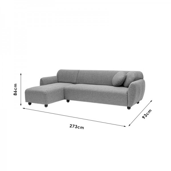 Γωνιακός καναπές Arabella pakoworld δεξιά γωνία ύφασμα γκρι 273x93x86εκ