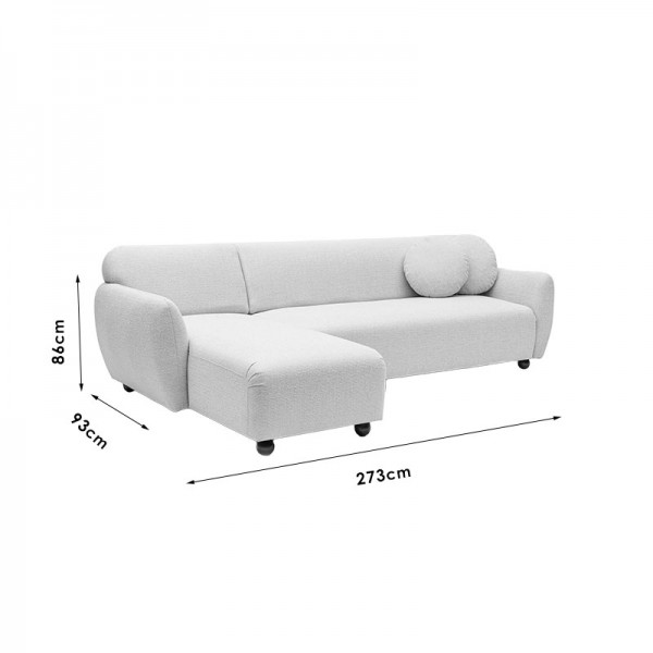 Γωνιακός καναπές Arabella pakoworld δεξιά γωνία ύφασμα λευκό 273x93x86εκ
