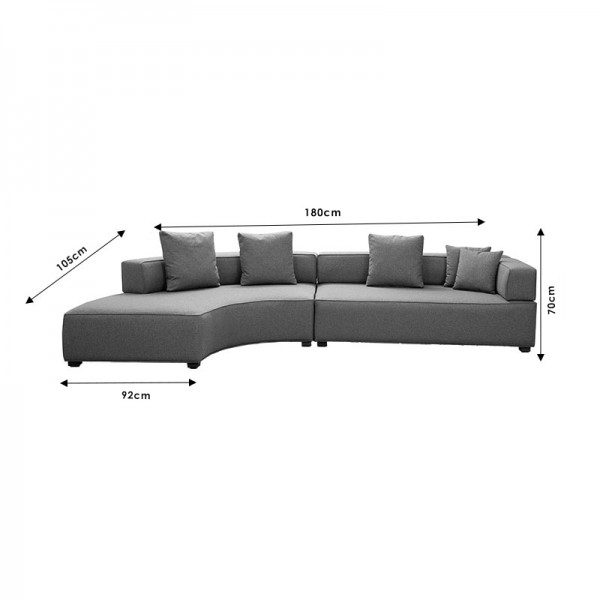Γωνιακός καναπές PWF-0600 pakoworld δεξιά γωνία ύφασμα γκρι 180/105x70εκ