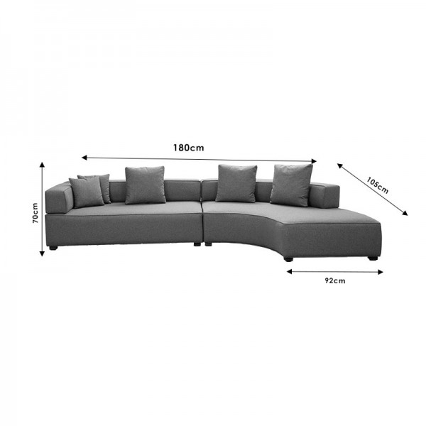 Γωνιακός καναπές PWF-0600 pakoworld αριστερή γωνία ύφασμα γκρι 180/105x70εκ