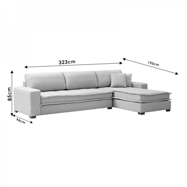 Γωνιακός καναπές PWF-0601 pakoworld αριστερή γωνία ύφασμα μπεζ 323/190x85εκ