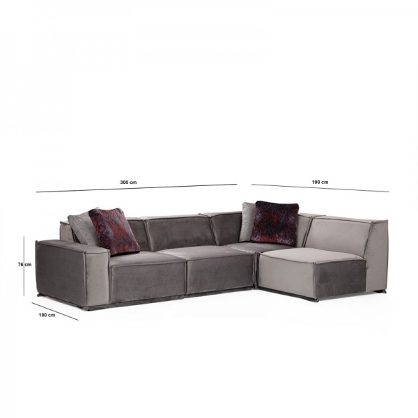 Γωνιακός καναπές με αριστερή γωνία PWF-0623 ύφασμα γκρι-ανθρακί 300/190x76εκ