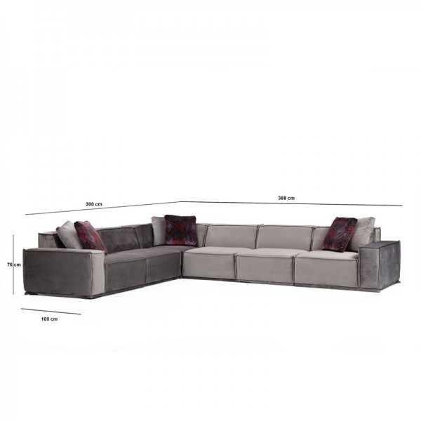 Γωνιακός καναπές με δεξιά γωνία PWF-0623 ύφασμα γκρι-ανθρακι 388/300x76εκ