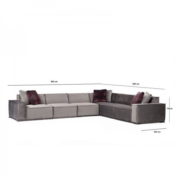 Γωνιακός καναπές με αριστερή γωνία PWF-0623 ύφασμα γκρι-ανθρακί 388/300x76εκ