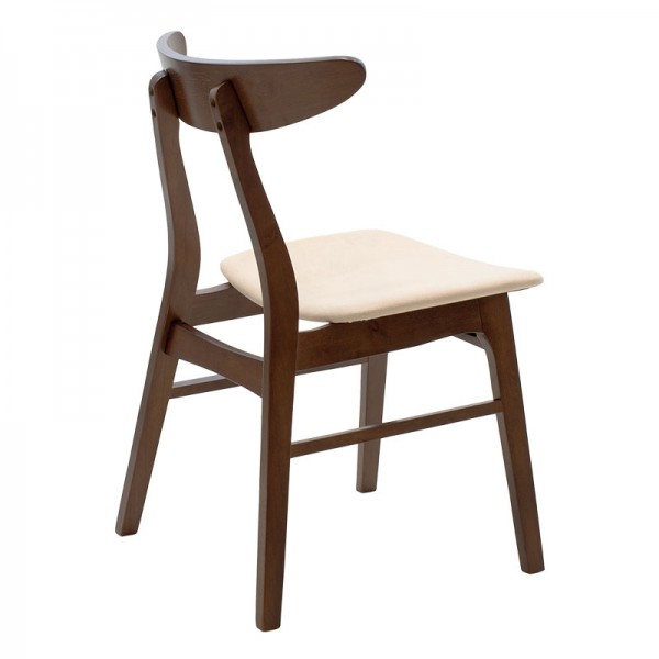 Καρέκλα Orlean pakoworld μπεζ ύφασμα-rubberwood καρυδί πόδι Σετ των 2τμχ