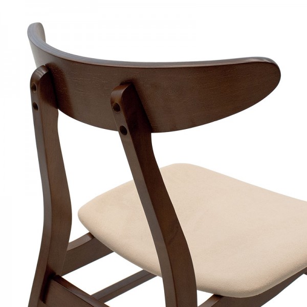 Καρέκλα Orlean pakoworld μπεζ ύφασμα-rubberwood καρυδί πόδι Σετ των 2τμχ
