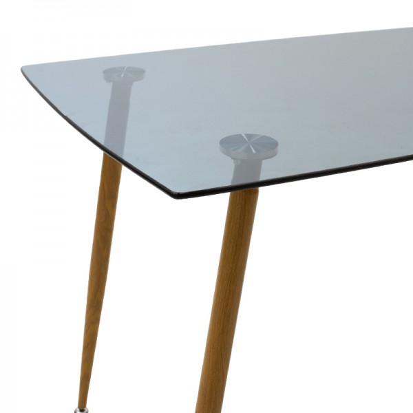 Τραπέζι Chloe pakoworld γυάλινο 8χιλ ανθρακί - πόδι φυσικό 120x70x75εκ