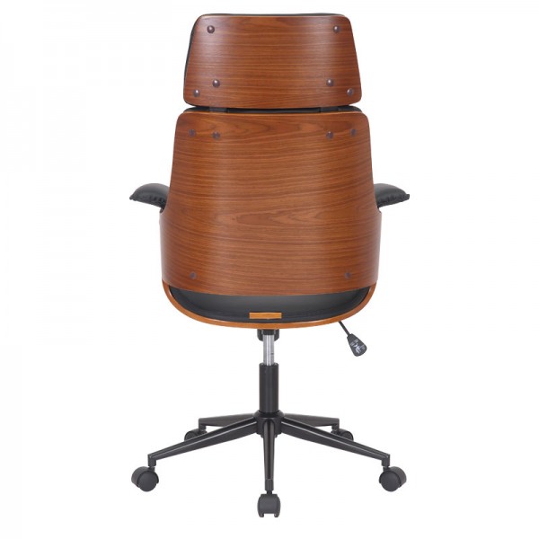 Καρέκλα γραφείου διευθυντή Hermanos pakoworld μαύρο pu - ξύλο καρυδί