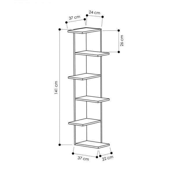 Βιβλιoθήκη γωνιακή Saso pakoworld μελαμίνης oak 37x37x141εκ