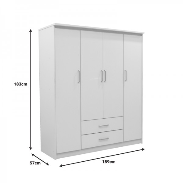 Ντουλάπα ρούχων τετράφυλλη Olympus pakoworld λευκό 159x57x183εκ