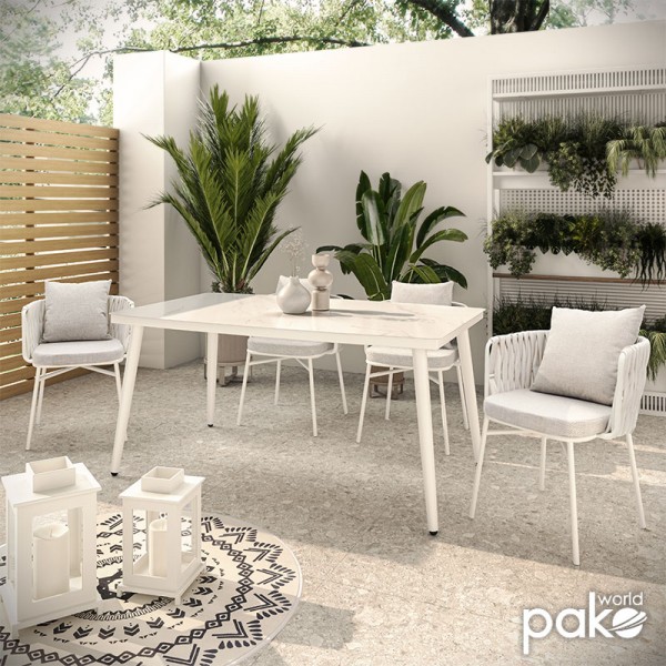 Τραπέζι Zeren pakoworld μέταλλο λευκό-γυαλί 160x90x78εκ