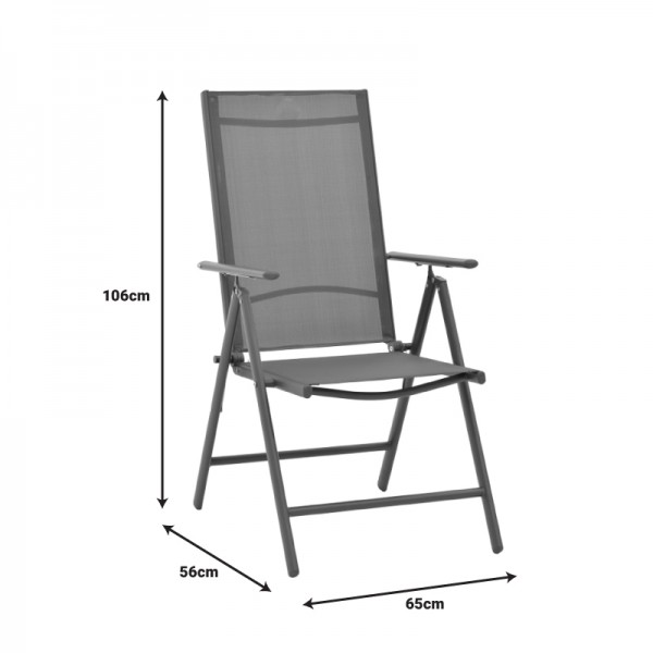 Πολυθρόνα 5 θέσεων Candor pakoworld ανθρακί μέταλλο και γκρι textilene 65x56x106εκ