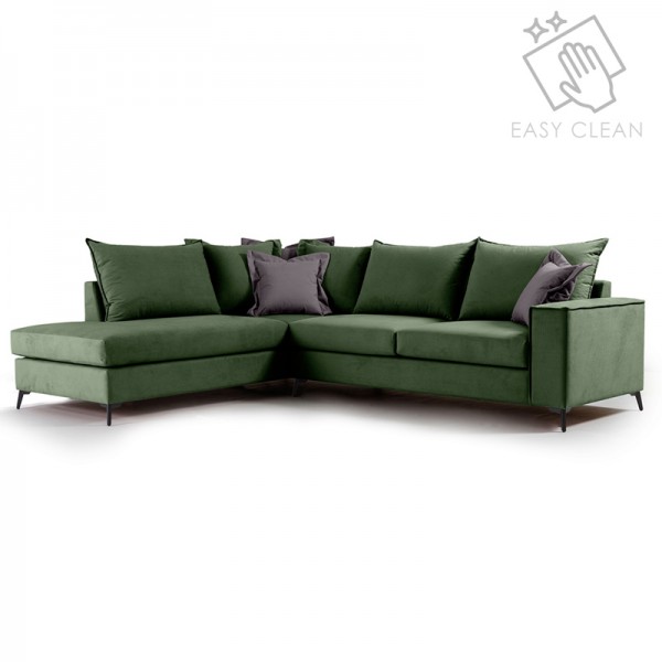 Γωνιακός καναπές δεξιά γωνία Romantic pakoworld ύφασμα κυπαρισσί-ανθρακί 290x235x95εκ