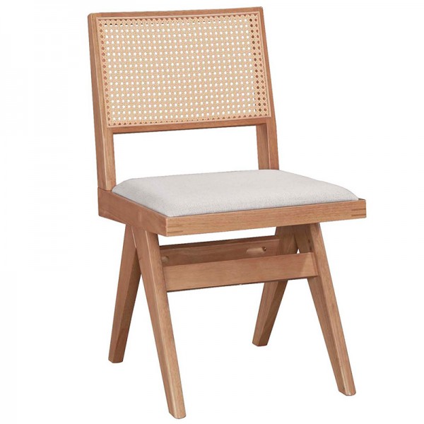 Καρέκλα Winslow pakoworld ξύλο rubberwood ανοικτό καρυδί-pvc rattan φυσικό-ύφασμα γκρι Σετ των 2τμχ