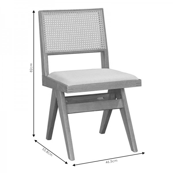 Καρέκλα Winslow pakoworld ξύλο rubberwood μαύρο-pvc rattan φυσικό-ύφασμα γκρι Σετ των 2τμχ