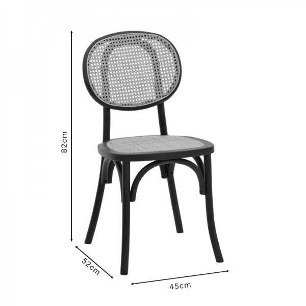 Καρέκλα Zoel pakoworld μαύρο ξύλο οξιάς-φυσικό rattan 45x52x82εκ