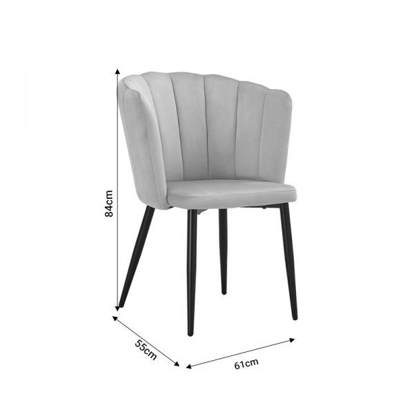Καρέκλα Esme pakoworld γκρι βελούδο-πόδι μαύρο μέταλλο 61x55x84εκ