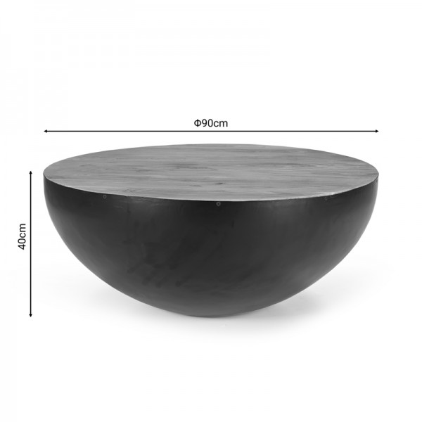 Τραπέζι σαλονιού Coffelty Inart μαύρο μέταλλο-μασίφ ξύλο ακακίας Φ90x40εκ