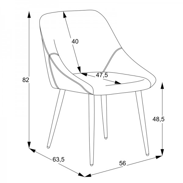 Καρέκλα Loukrizia pakoworld ανοιχτό γκρι ύφασμα-πόδι μαύρο μέταλλο 56x63.5x82εκ